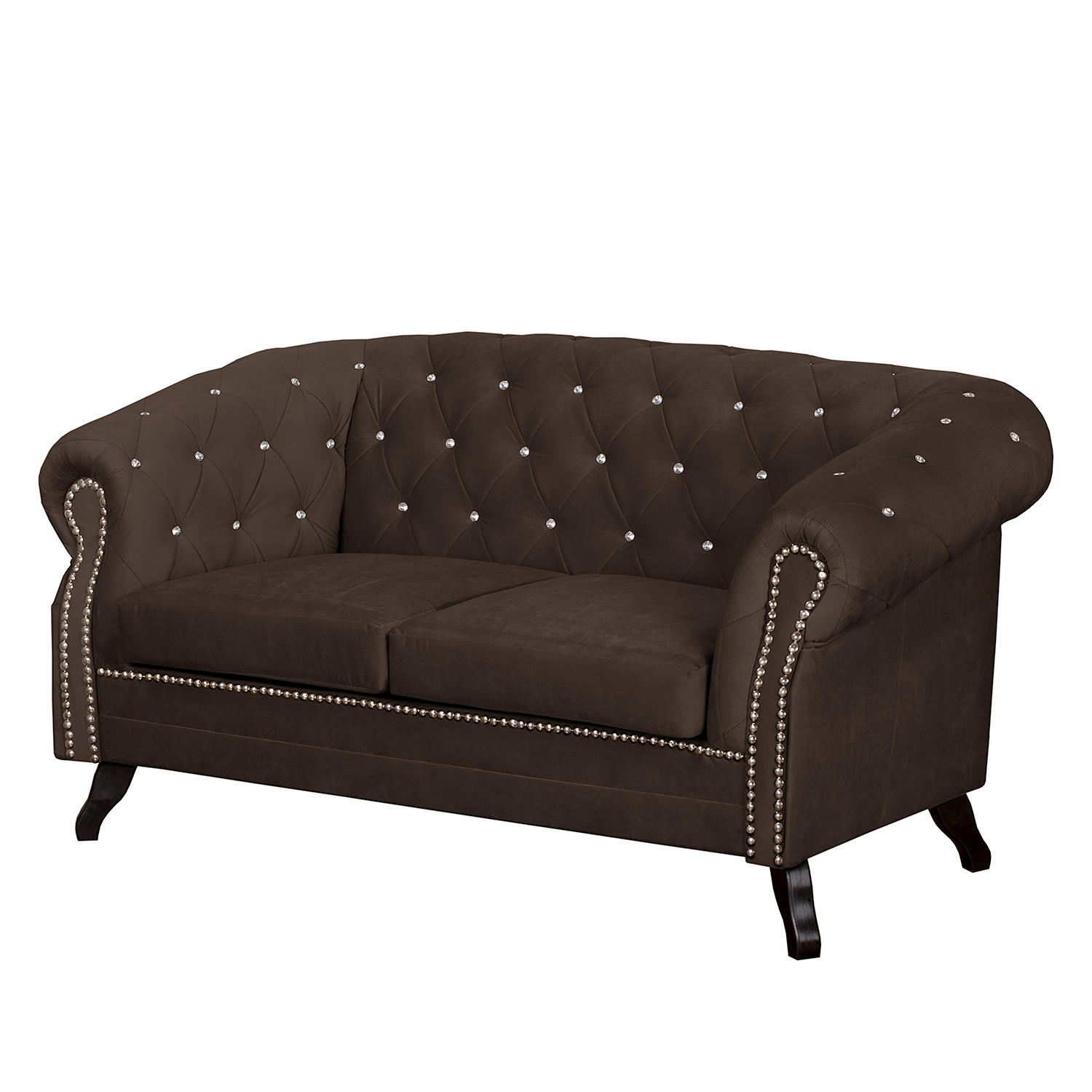 2-SITZER-SOFA GLASGOW in Velours Braun  - Braun, Design, Holz/Textil (160/82/90cm) - P & B