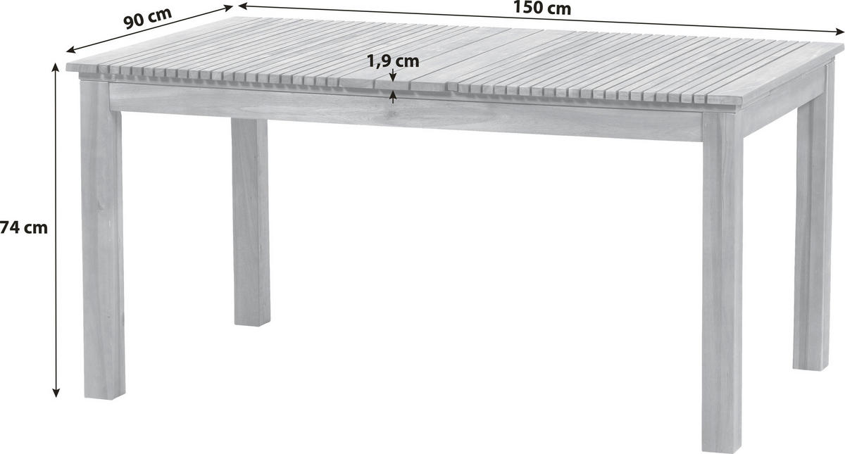 GARTENTISCH Holz Akaziefarben rechteckig  - Akaziefarben, KONVENTIONELL, Holz (150/90/74cm) - Siena Garden