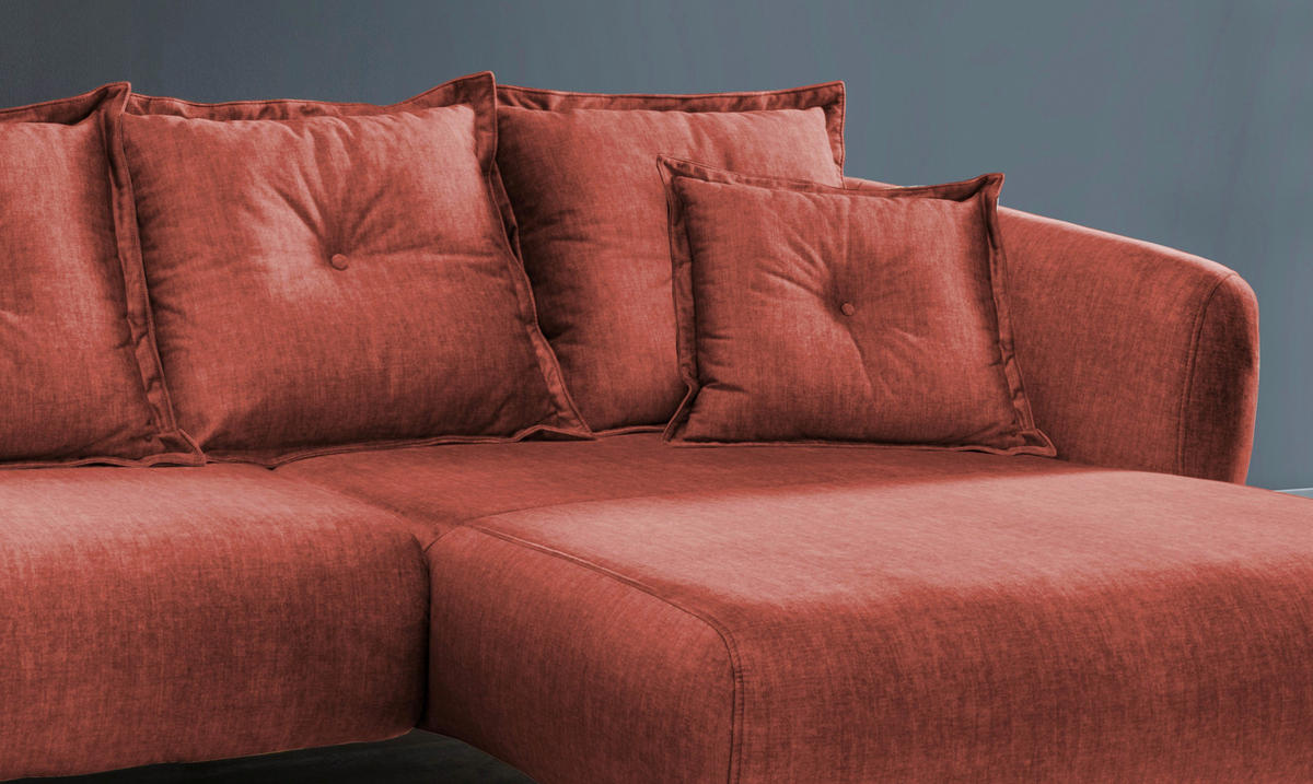 ECKSOFA in Velours Koralle  277/162 cm  - Koralle/Schwarz, MODERN, Holz/Textil (277/162cm) - Livetastic