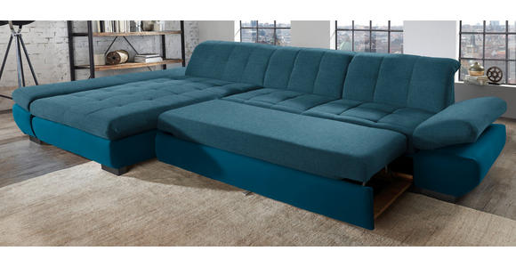 ECKSOFA in Mikrofaser Dunkelblau  - Schwarz/Dunkelblau, Design, Textil/Metall (341/204cm) - Xora