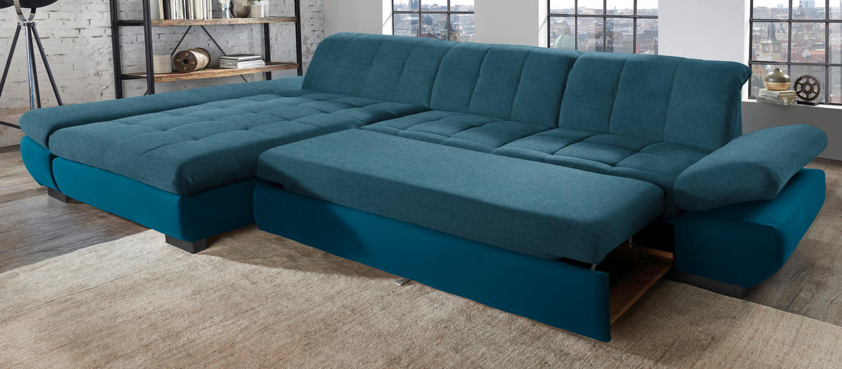 ECKSOFA in Mikrofaser Dunkelblau  - Schwarz/Dunkelblau, Design, Textil/Metall (341/204cm) - Xora