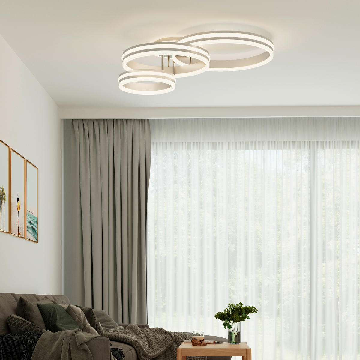 LED-DECKENLEUCHTE 80/60/20 cm   - Opal/Grau, Design, Kunststoff/Metall (80/60/20cm)