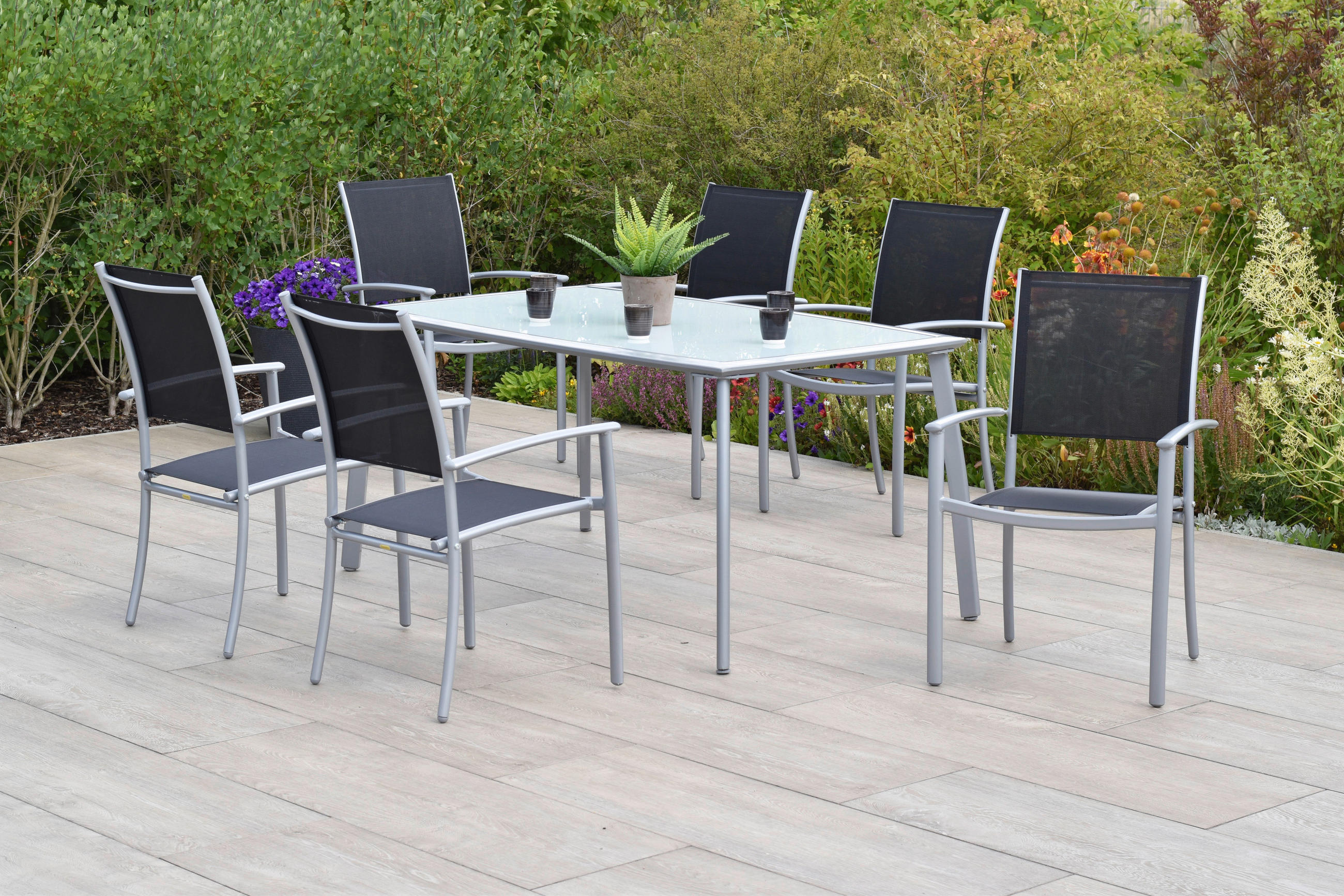 GARTENSET Aluminium  - Silberfarben/Schwarz, MODERN, Textil/Metall - Gardenson