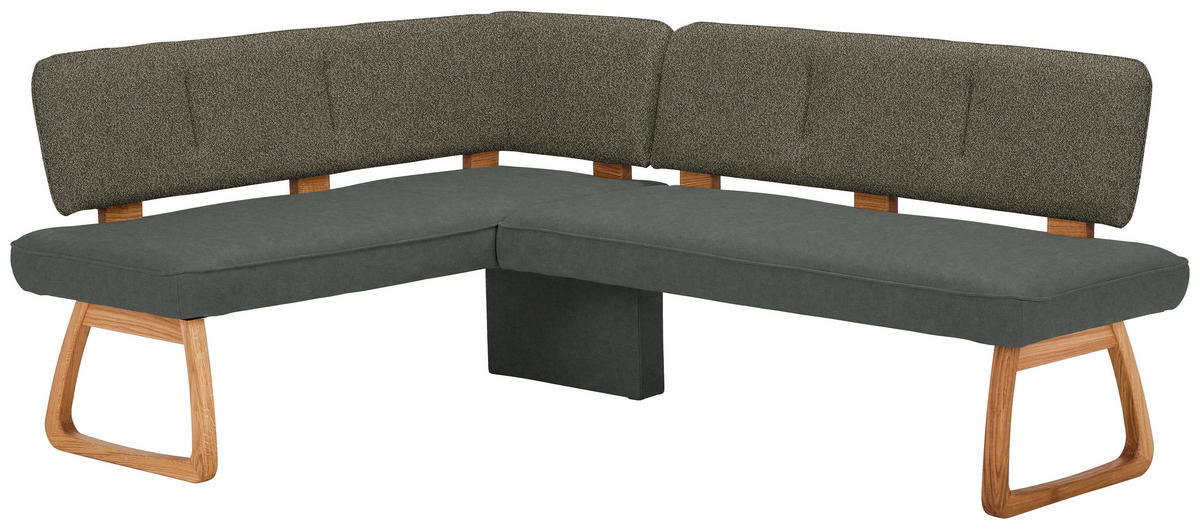 ECKBANK 155/208 cm Webstoff, Mikrofaser Grün, Dunkelgrau Eiche vollmassiv   - Dunkelgrau/Grün, KONVENTIONELL, Holz/Textil (155/208cm) - Venda