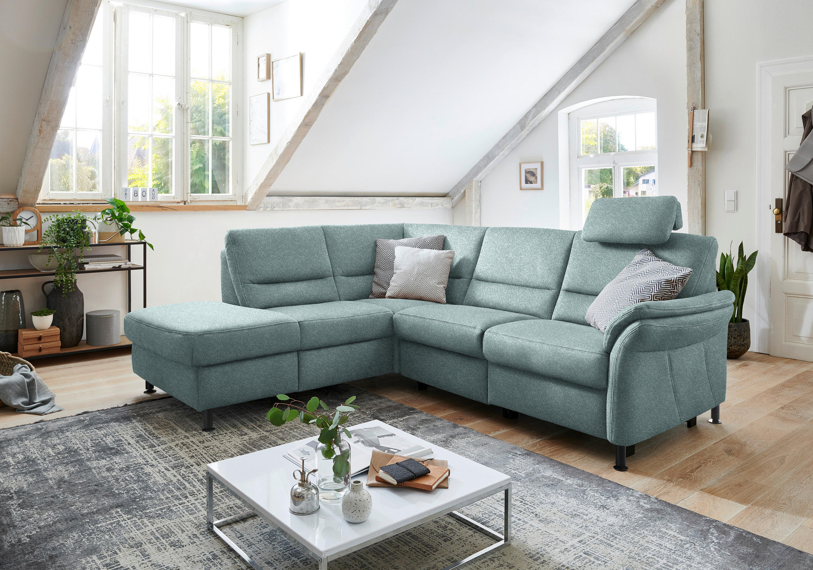 ECKSOFA in Flachgewebe Hellblau  203/227 cm  - Schwarz/Hellblau, MODERN, Textil/Metall (203/227cm) - Beldomo System