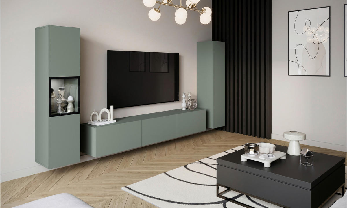 SZEKRÉNYSOR zsályazöld  - zsályazöld/szürke, Design, faalapú anyag/üveg (240/130/31cm) - P & B