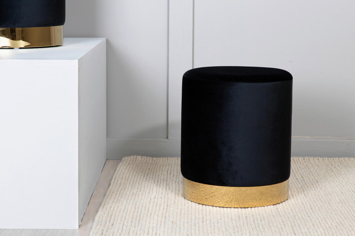 POUF in Schwarz, Goldfarben Textil, Kunststoff Schwarz  - Goldfarben/Schwarz, Basics, Kunststoff/Textil (35/42.5/35cm) - Livetastic