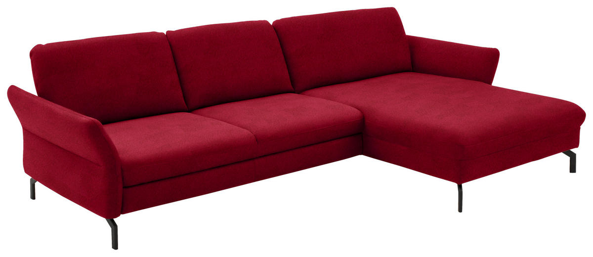ECKSOFA in Velours Rot  - Rot/Schwarz, Design, Textil/Metall (306/179cm) - Beldomo System