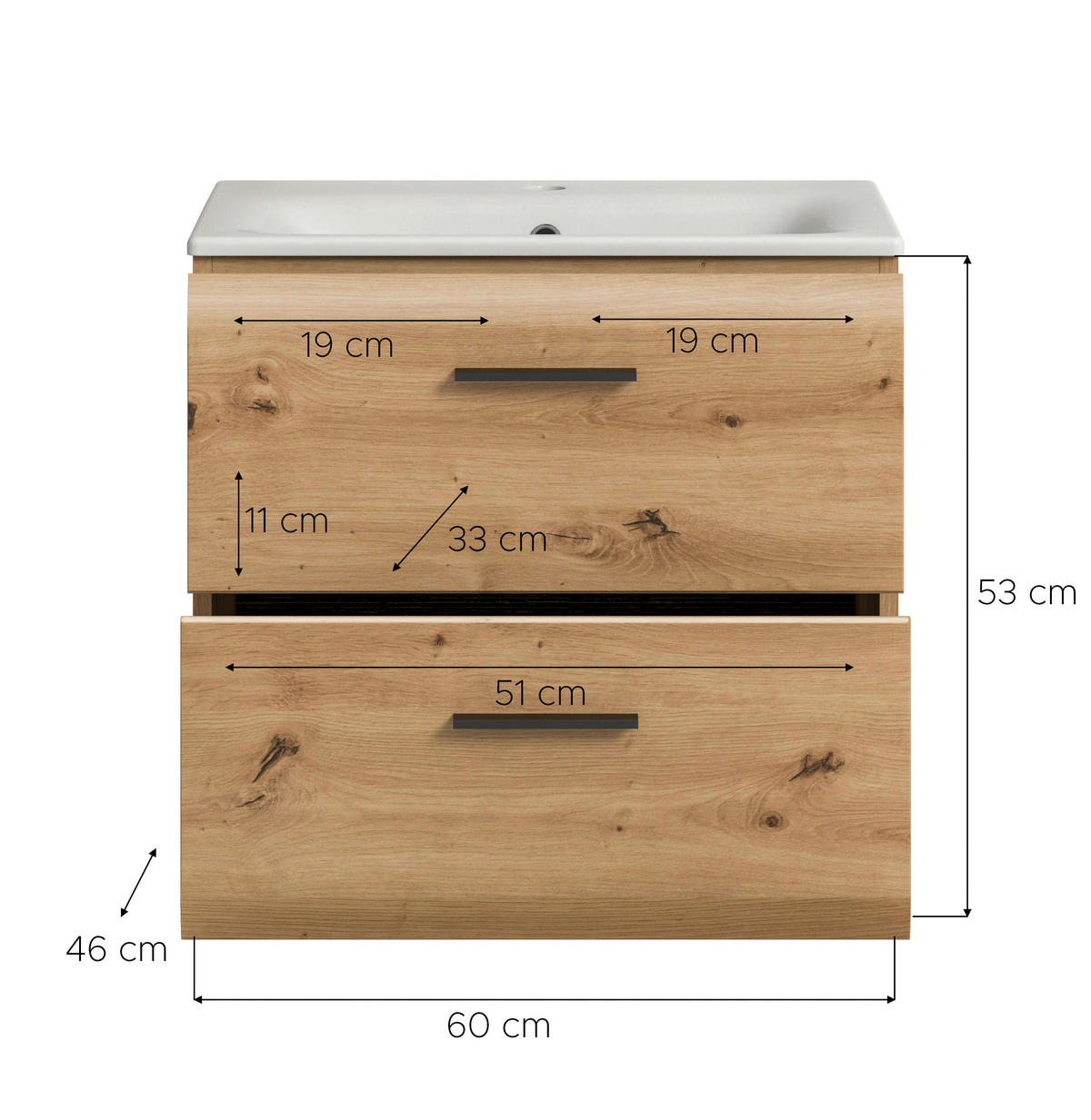 WASCHTISCHKOMBI 60 cm  - Eiche Artisan/Weiß, Basics, Keramik/Holzwerkstoff (60cm) - MID.YOU