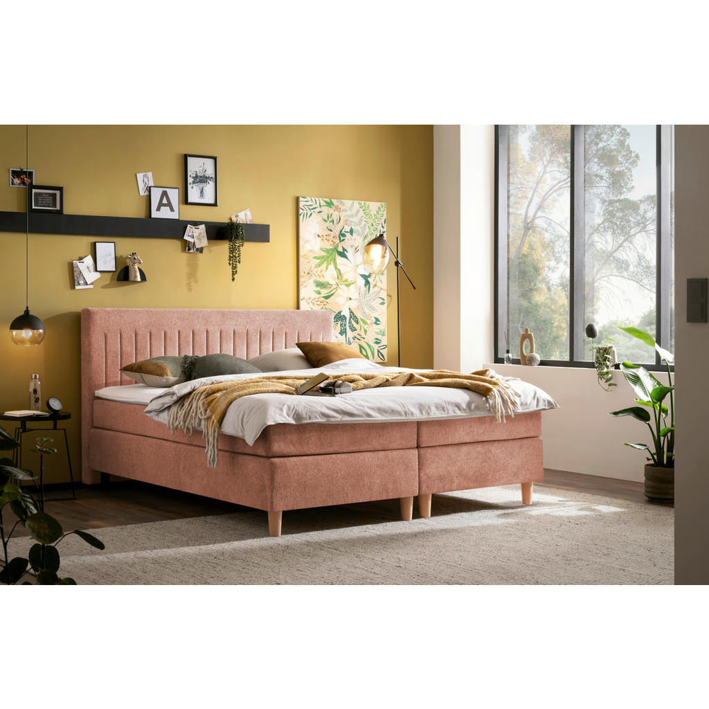Thumbnail - Boxxx Boxspringbett, Rost, Textil, Buche, massiv, H4, Höhe ca. 17 cm, 180x200 cm, Stoffauswahl, Topper durchgehend, Matr...
