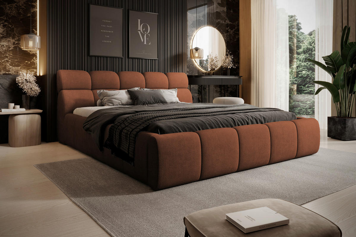 POLSTERBETT inkl. Bettkasten 180/200 cm  Terracotta  - Terracotta/Schwarz, Design, Holz/Kunststoff (180/200cm) - Esposa