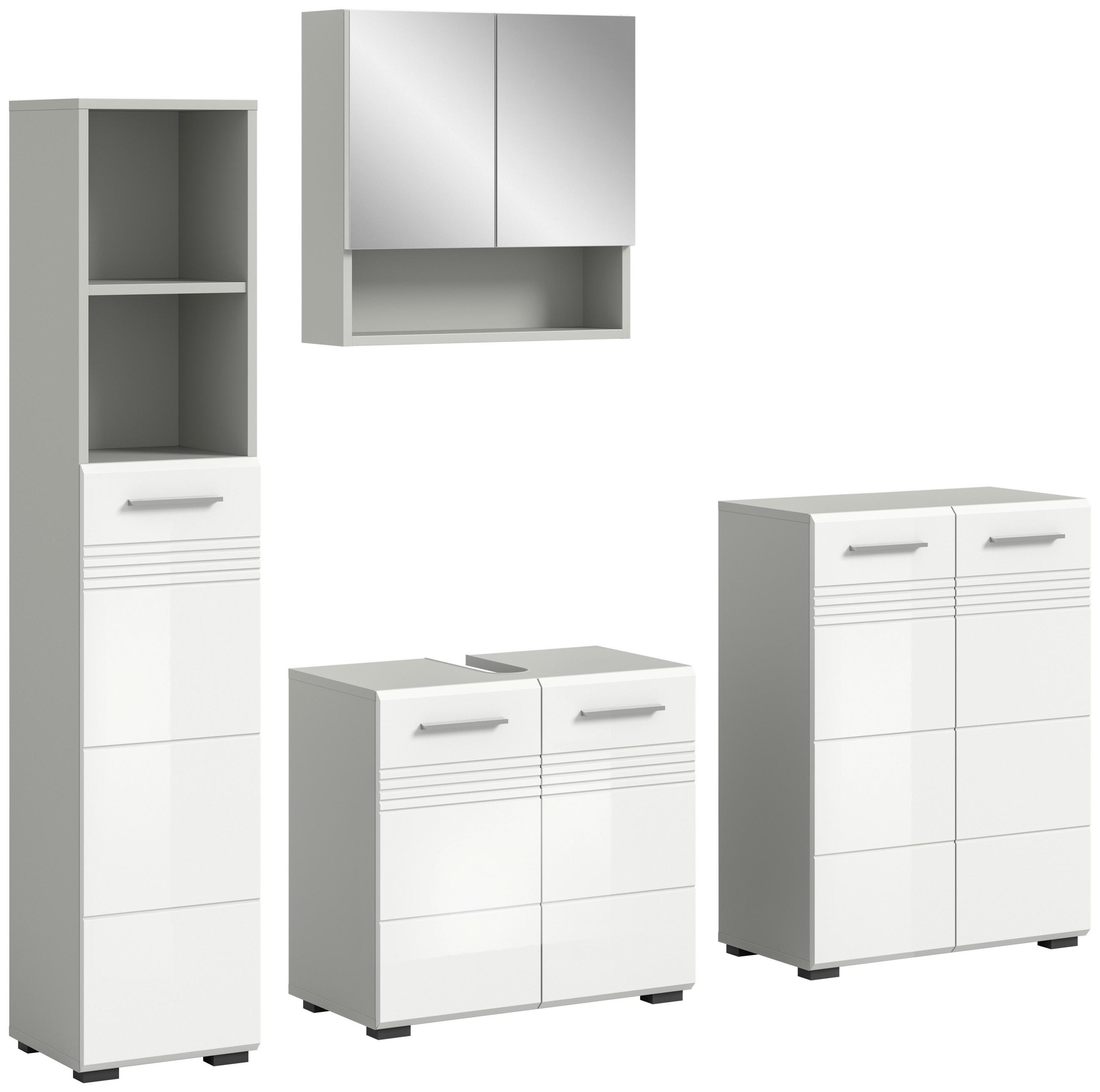BADEZIMMER 4-teilig  in 150 cm  - Chromfarben/Weiß Hochglanz, MODERN, Holzwerkstoff/Kunststoff (150cm) - MID.YOU