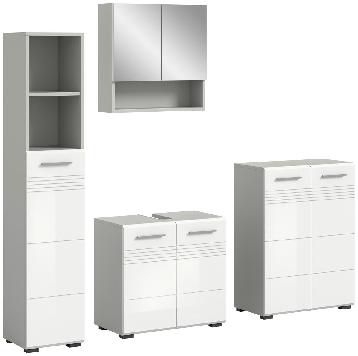 BADEZIMMER 4-teilig  in 150 cm  - Chromfarben/Weiß Hochglanz, MODERN, Holzwerkstoff/Kunststoff (150cm) - MID.YOU