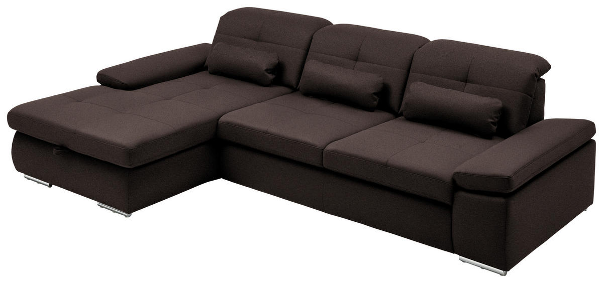 ECKSOFA  in Flachgewebe Mokka  195/309 cm  - Chromfarben/Mokka, Design, Textil (195/309cm) - Beldomo Style