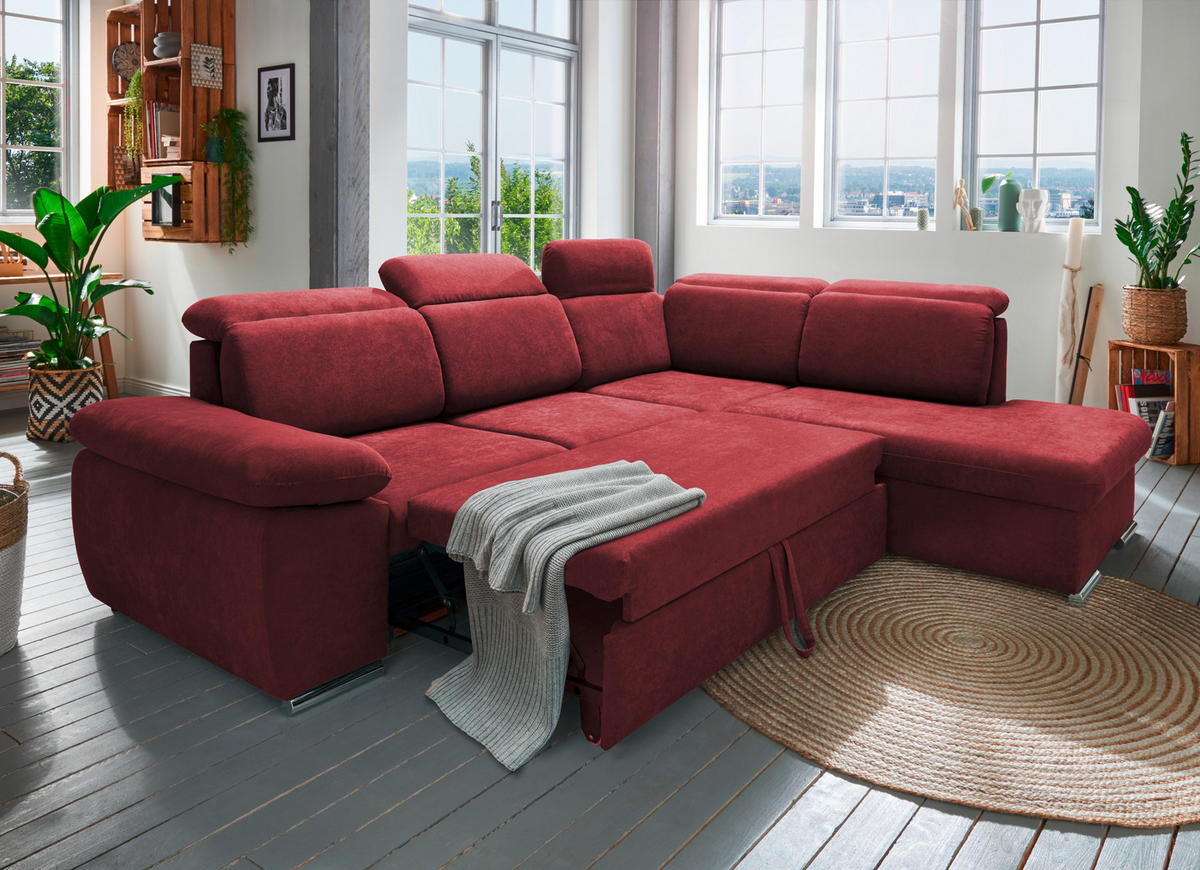 ECKSOFA in Mikrofaser Bordeaux  - Chromfarben/Bordeaux, Design, Textil/Metall (283/228cm) - Livetastic