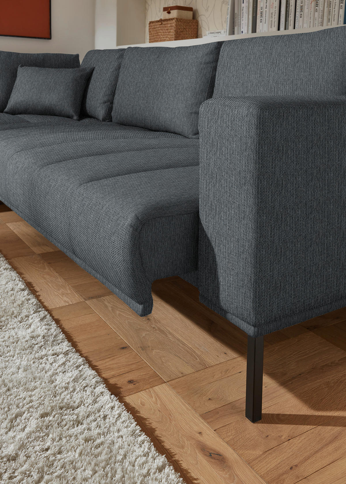 ECKSOFA Flachgewebe Anthrazit  - Anthrazit/Schwarz, Design, Textil/Metall (270/308cm) - Pure Home Lifestyle