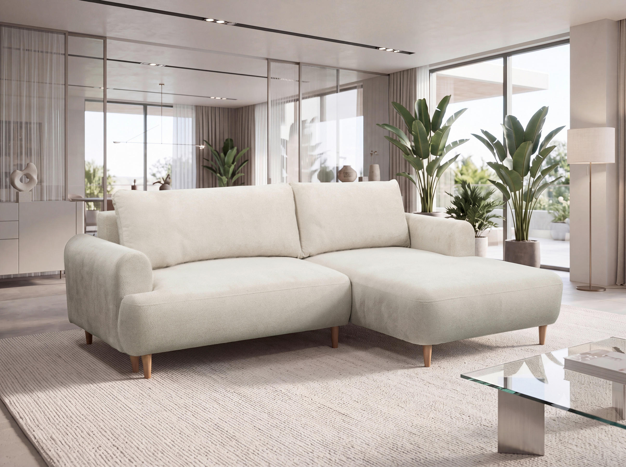 ECKSOFA VIRA Beige Struktur Rückenkissen, Bettkasten, Liegefläche im Originalstoff  - Beige/Naturfarben, Design, Holz/Textil (230/150cm) - MID.YOU