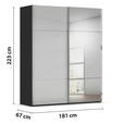 SCHWEBETÜRENSCHRANK 181/223/68 cm 2-türig Grau, Schwarz  - Chromfarben/Schwarz, KONVENTIONELL, Glas/Holzwerkstoff (181/223/68cm) - Novel