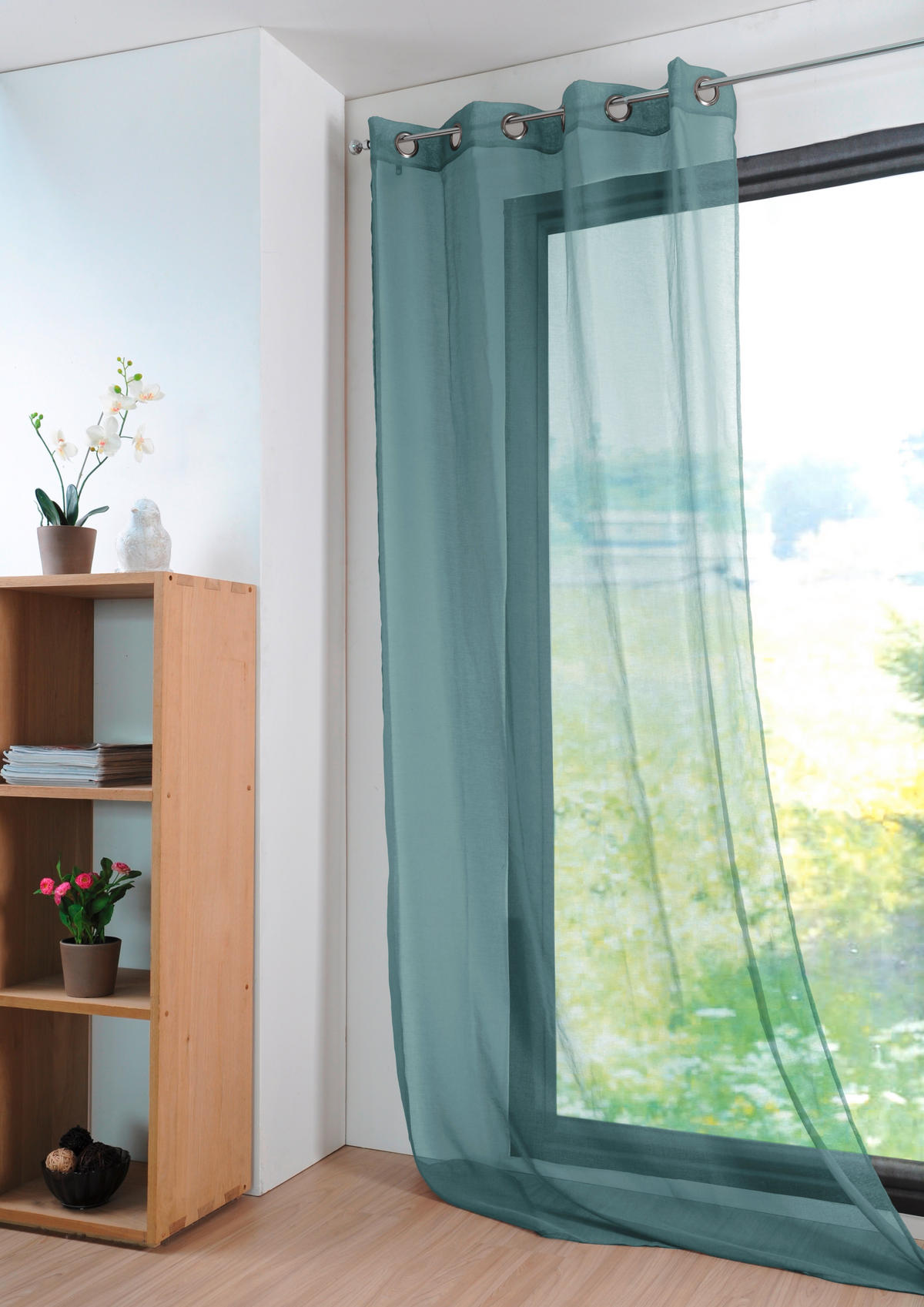 KONČANA ZAVESA  pol prosojno   135/260 cm  - gozdno zelena, Basics, tekstil (135/260cm)