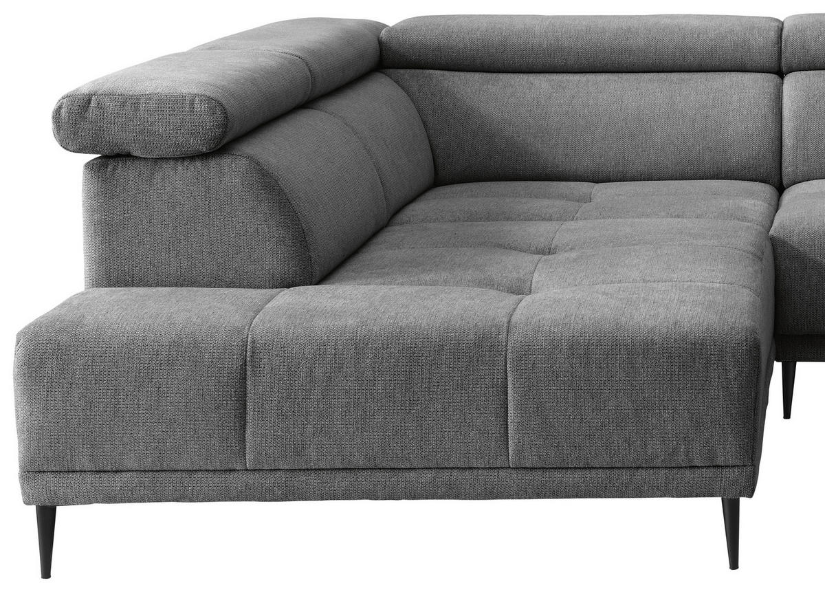 ECKSOFA INTERA Dunkelgrau Struktur Kopfteilverstellung, Sitzvorzug  - Dunkelgrau/Schwarz, KONVENTIONELL, Textil/Metall (225/305cm) - Livetastic