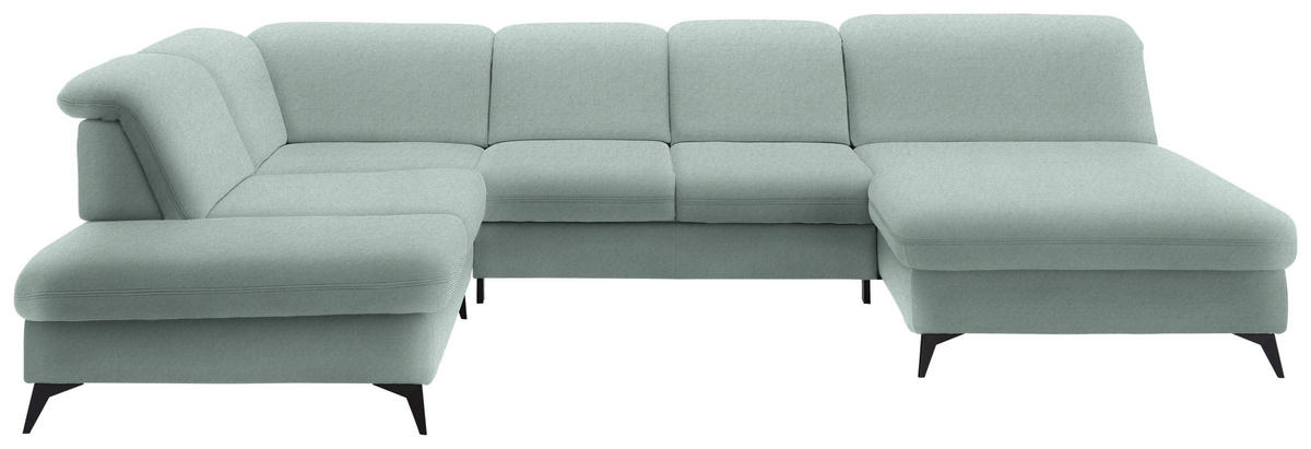 WOHNLANDSCHAFT  in Chenille Mintgrün  - Schwarz/Mintgrün, Design, Textil/Metall (255/369/198cm) - Beldomo Style