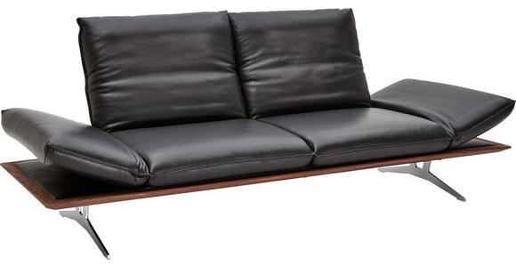 2,5-SITZER Echtleder Schwarz - Schwarz/Nickelfarben, Design, Leder (236/73-93/92-123cm) - Dieter Knoll