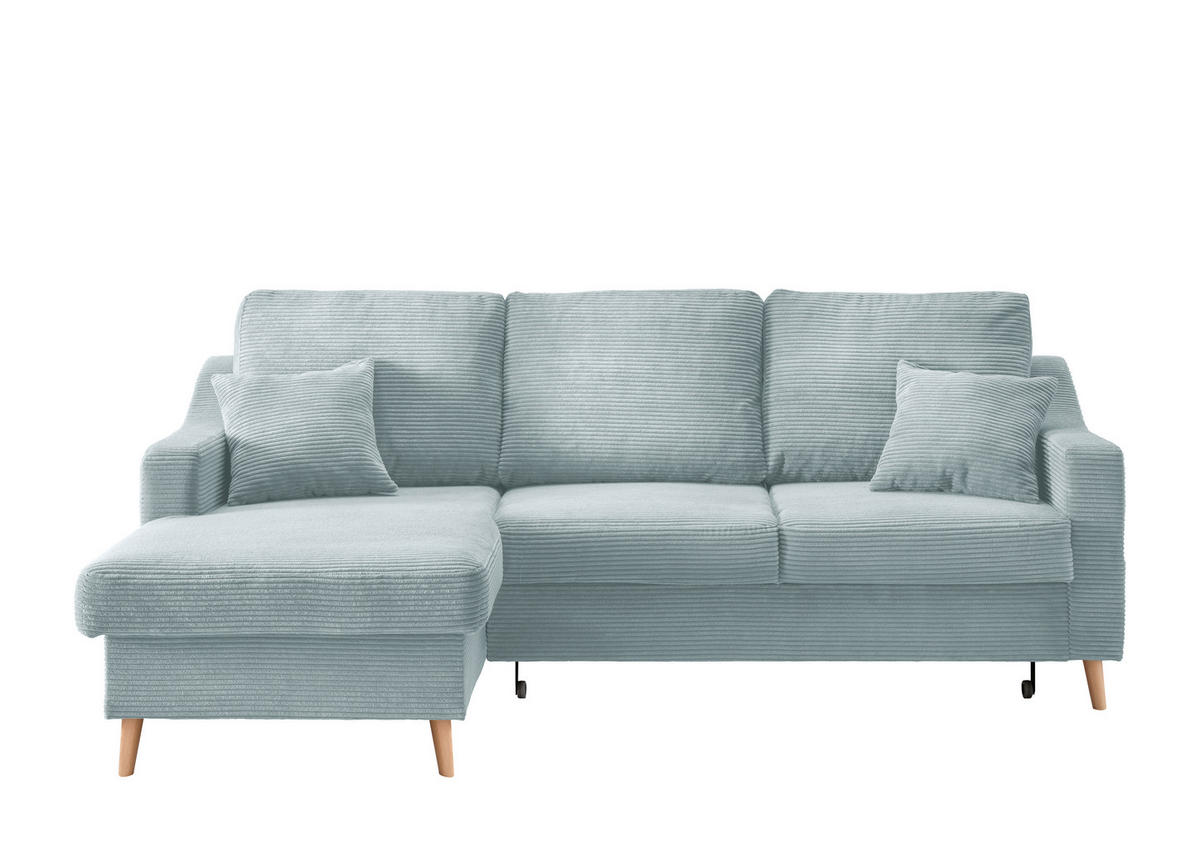 ECKSOFA in Cord Hellblau  - Naturfarben/Hellblau, Design, Holz/Textil (150/228cm) - P & B