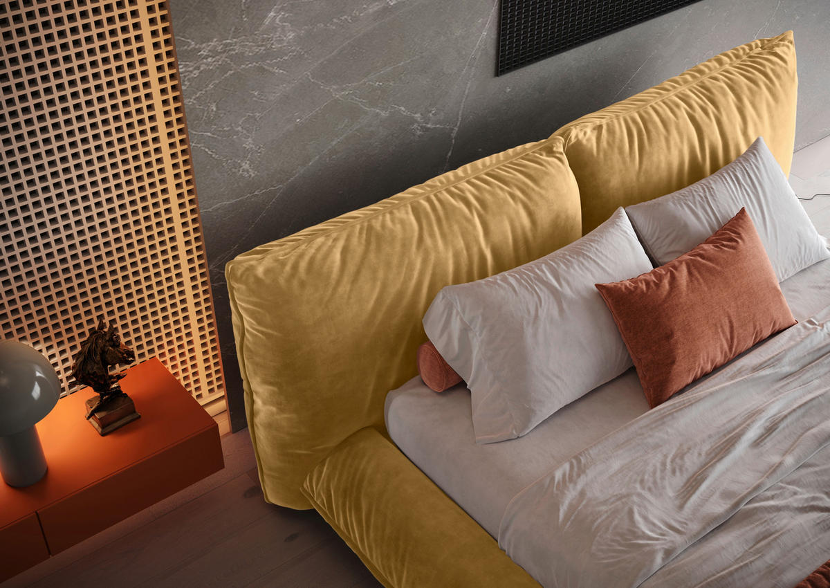 POLSTERBETT 180/200 cm,  in Senfgelb,  - Senfgelb/Schwarz, Design, Textil/Metall (180/200cm) - Belluti