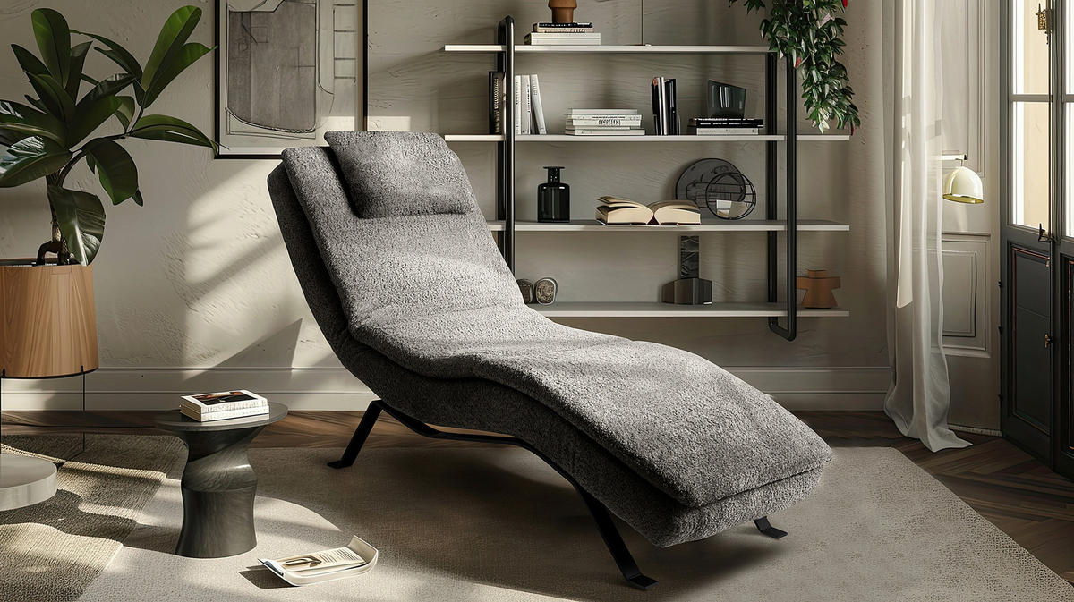RELAXLIEGE in Echtleder Dunkelgrau  - Dunkelgrau/Schwarz, Design, Leder/Metall (65/95/171cm) - Celina Home