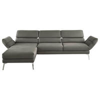 ECKSOFA in Mikrofaser Graphitfarben  - Chromfarben/Graphitfarben, Design, Textil/Metall (176-217/279-327cm) - Dieter Knoll