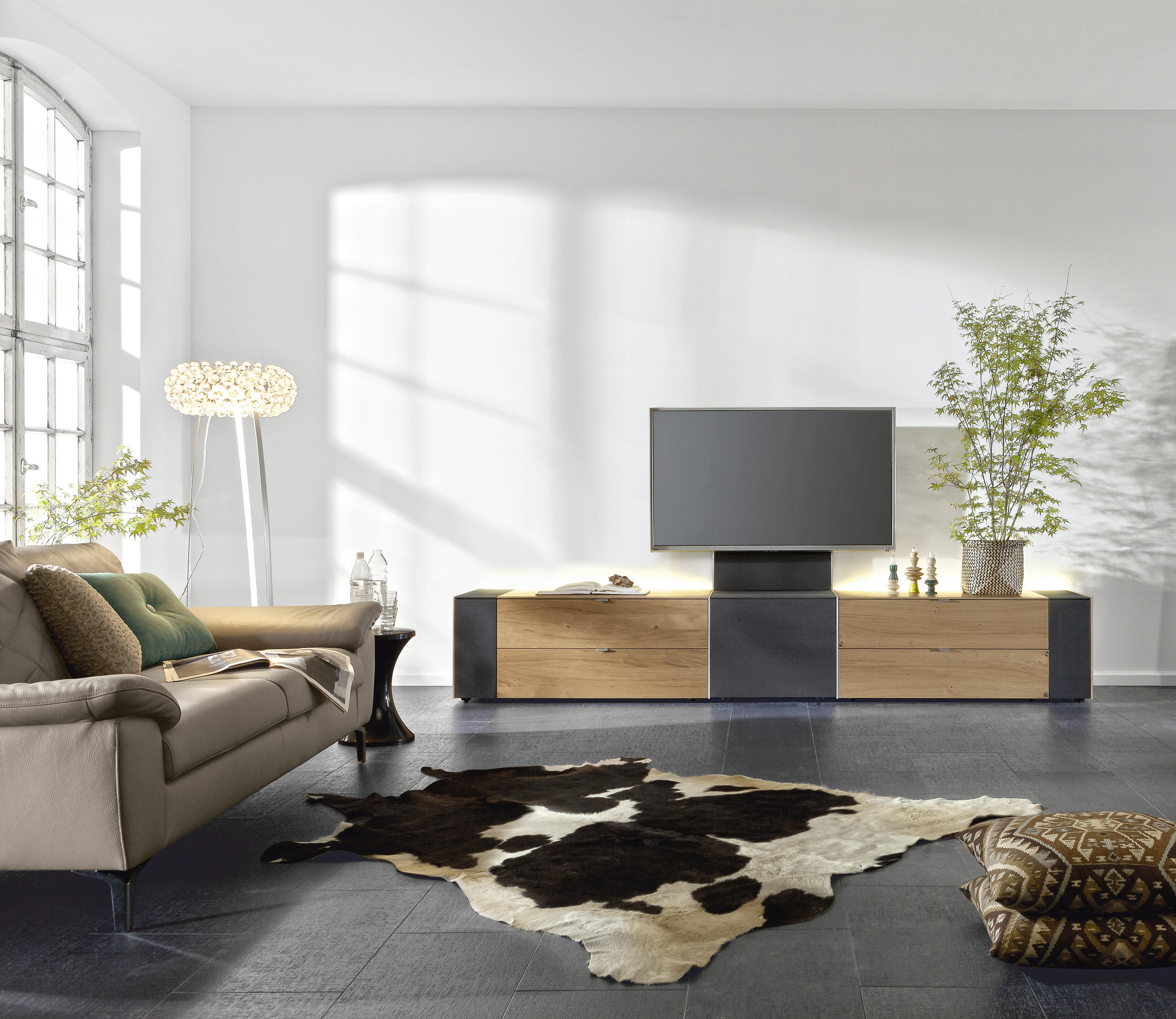 TV-ELEMENT - Eichefarben/Alufarben, Design, Holz/Textil (303/49,8/57cm) - Musterring