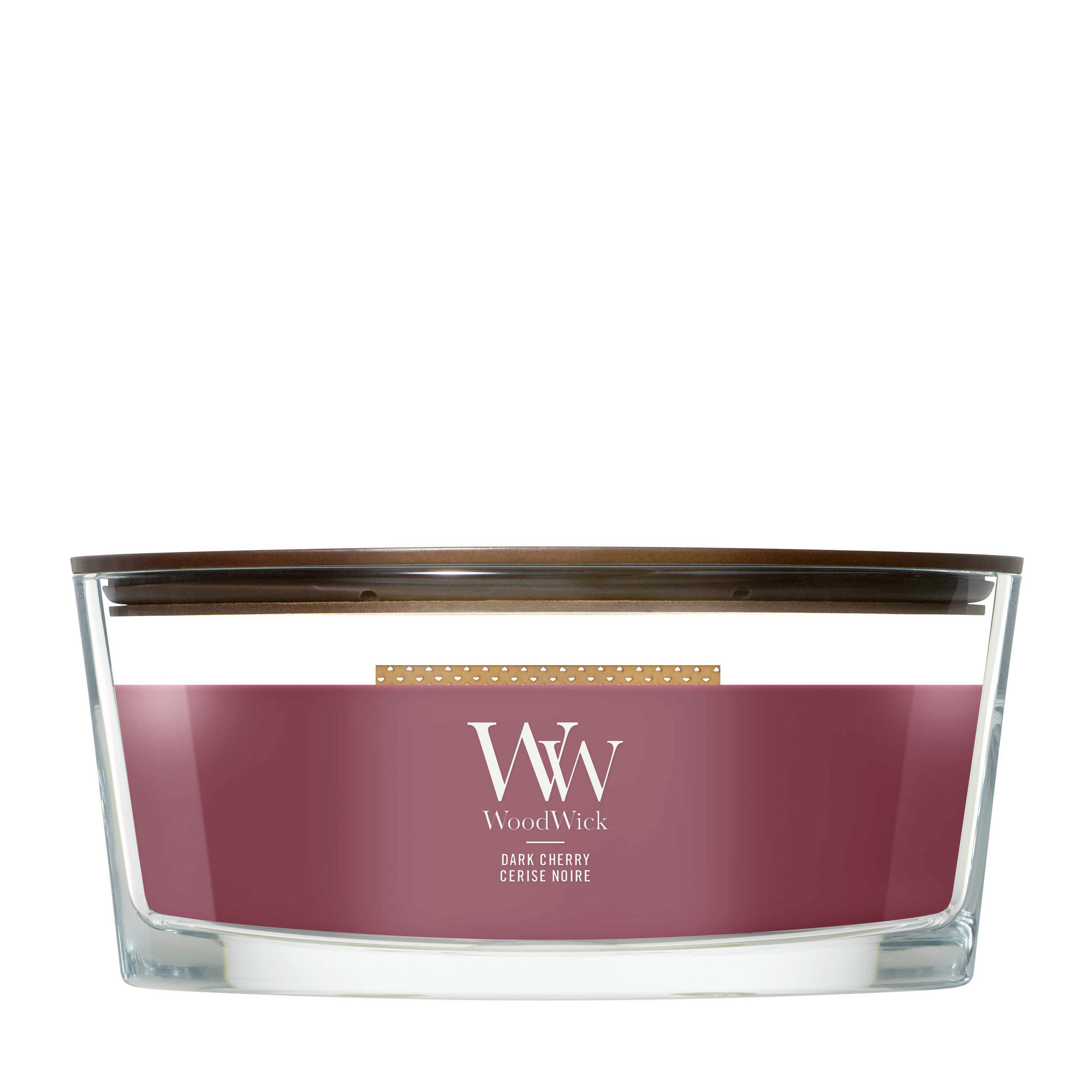 MIRISNA SVEĆA  tamnocrvena  - tamnocrvena, Osnovno, staklo/drvo (12/9/19cm) - WoodWick