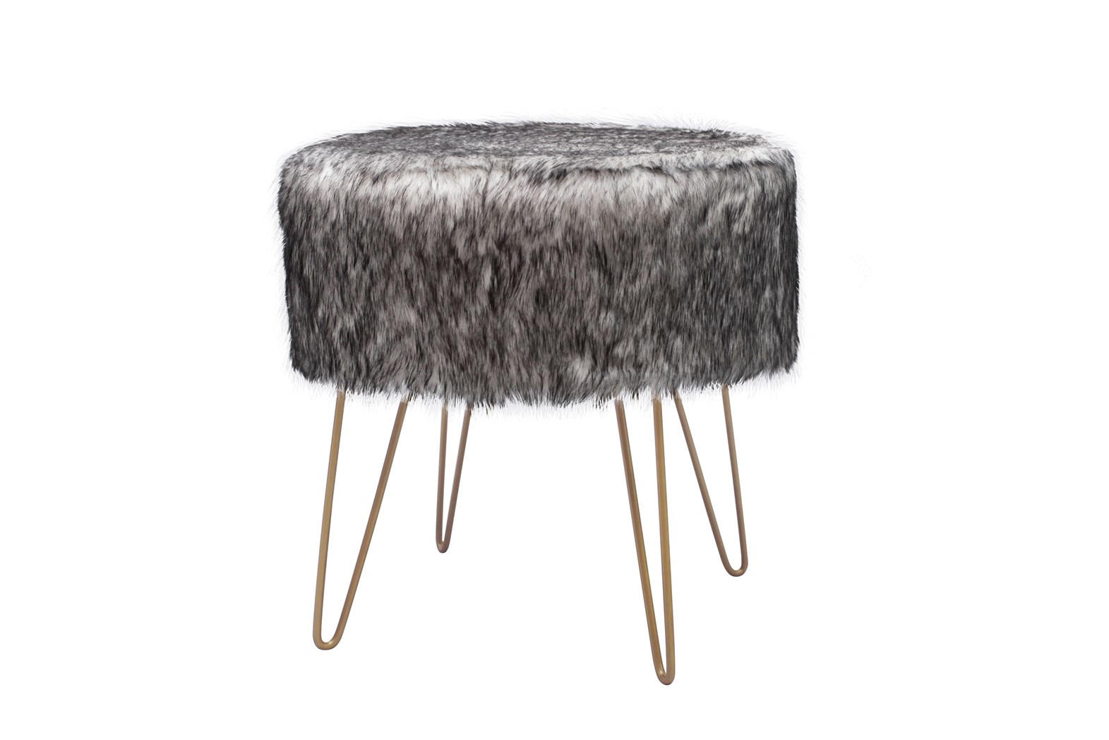 HOCKER in Textil Anthrazit, Weiß  - Anthrazit/Goldfarben, Design, Textil/Metall (45/45/45cm) - Kayoom