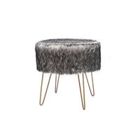 HOCKER Plüsch Anthrazit, Weiß  - Anthrazit/Goldfarben, Design, Textil/Metall (45/45/45cm) - Kayoom