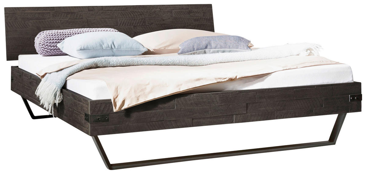 BETT 140/200 cm  in Anthrazit, Grau, Akaziefarben  - Anthrazit/Grau, Design, Holz/Metall (140/200cm) - Hasena