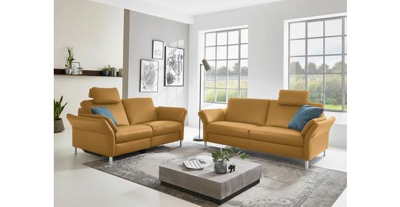 3-SITZER-SOFA Latina in Echtleder Senfgelb   - Senfgelb/Alufarben, Design, Leder/Metall (190/82/99cm) - Dieter Knoll