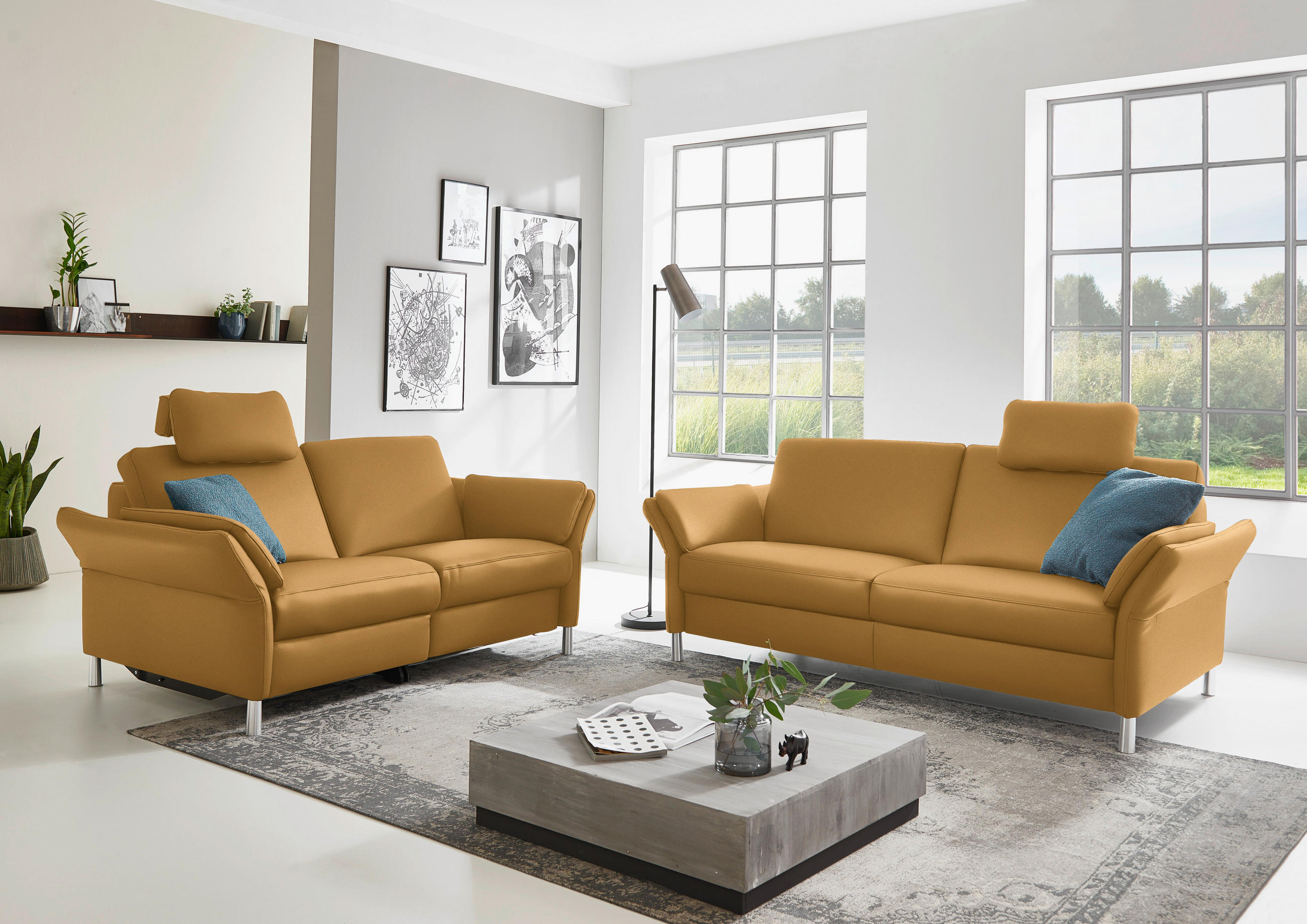 3-SITZER-SOFA in Leder Senfgelb  - Senfgelb/Alufarben, Design, Leder/Metall (190/82/99cm) - Dieter Knoll