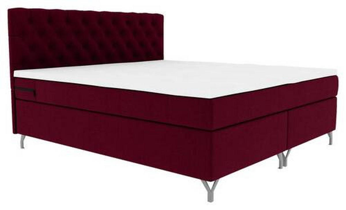 BOXSPRINGBETT 180/200 cm  in Weinrot  - Chromfarben/Weinrot, Konventionell, Textil/Metall (180/200cm) - Carryhome