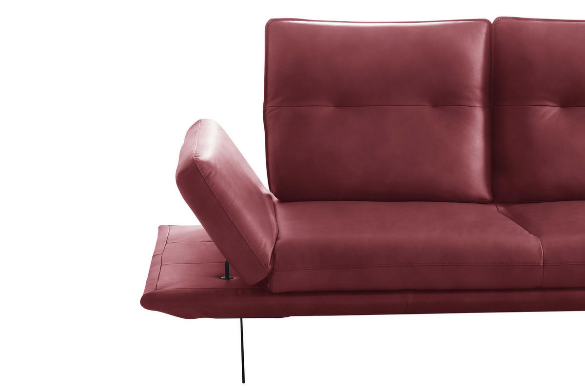 ECKSOFA Kirschrot Echtleder Armteilverstellung, Kopfteilverstellung, Sitztiefenverstellung  - Schwarz/Kirschrot, Design, Leder/Metall (291/180cm) - Celina Home