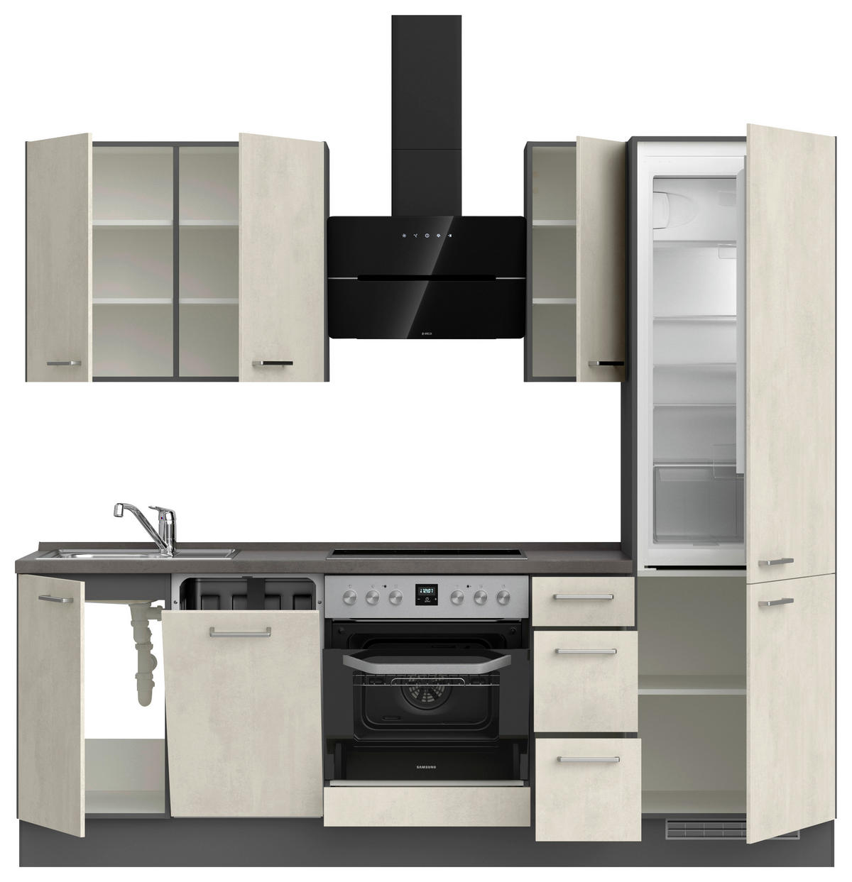 KÜCHENLEERBLOCK 240 cm   in Weiß, Schieferfarben  - Schieferfarben/Edelstahlfarben, MODERN, Holzwerkstoff/Metall (240cm) - Nobilia