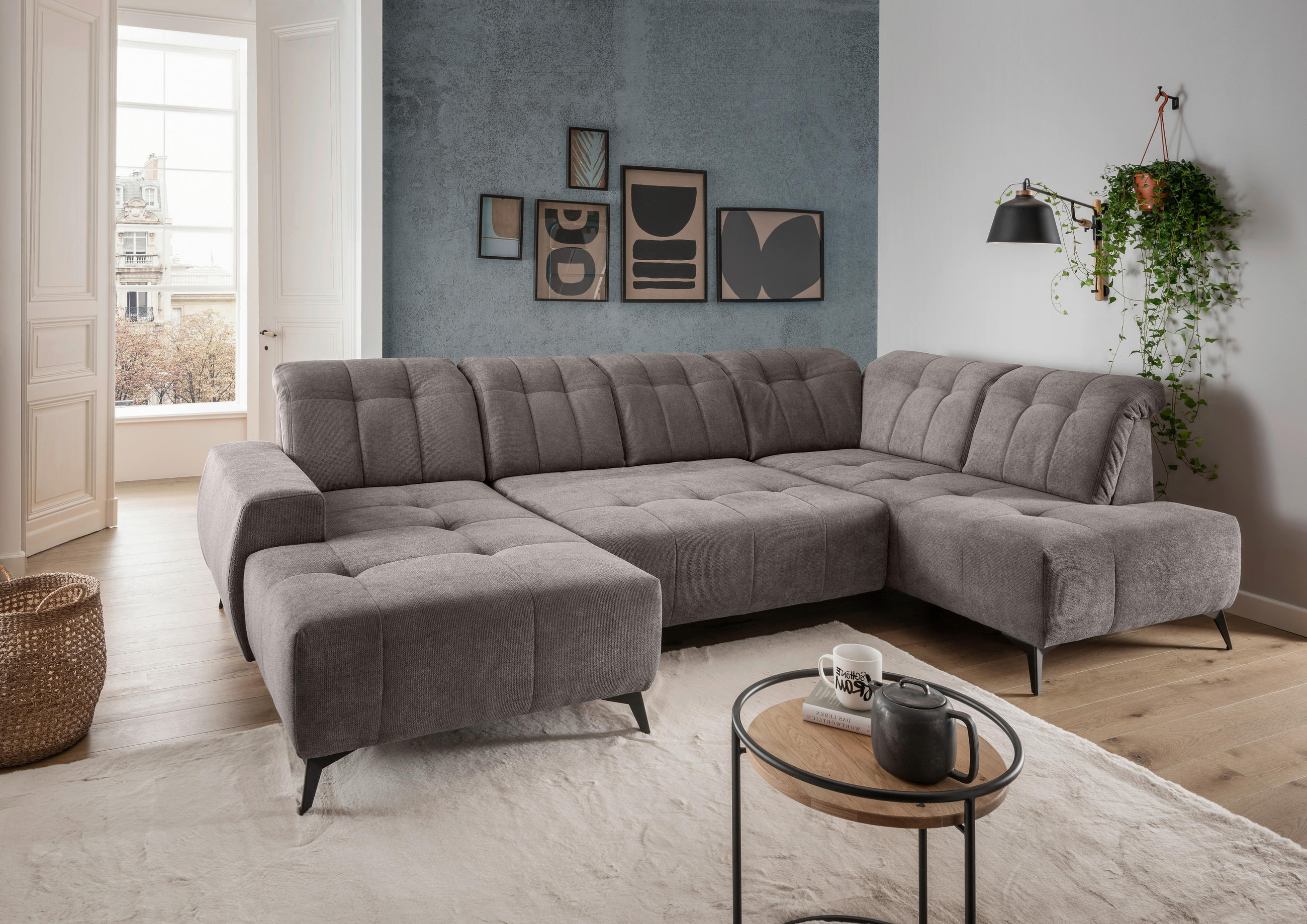 WOHNLANDSCHAFT SANO Graubraun Chenille  - Graubraun/Schwarz, MODERN, Textil/Metall (200/337/180cm) - Livetastic
