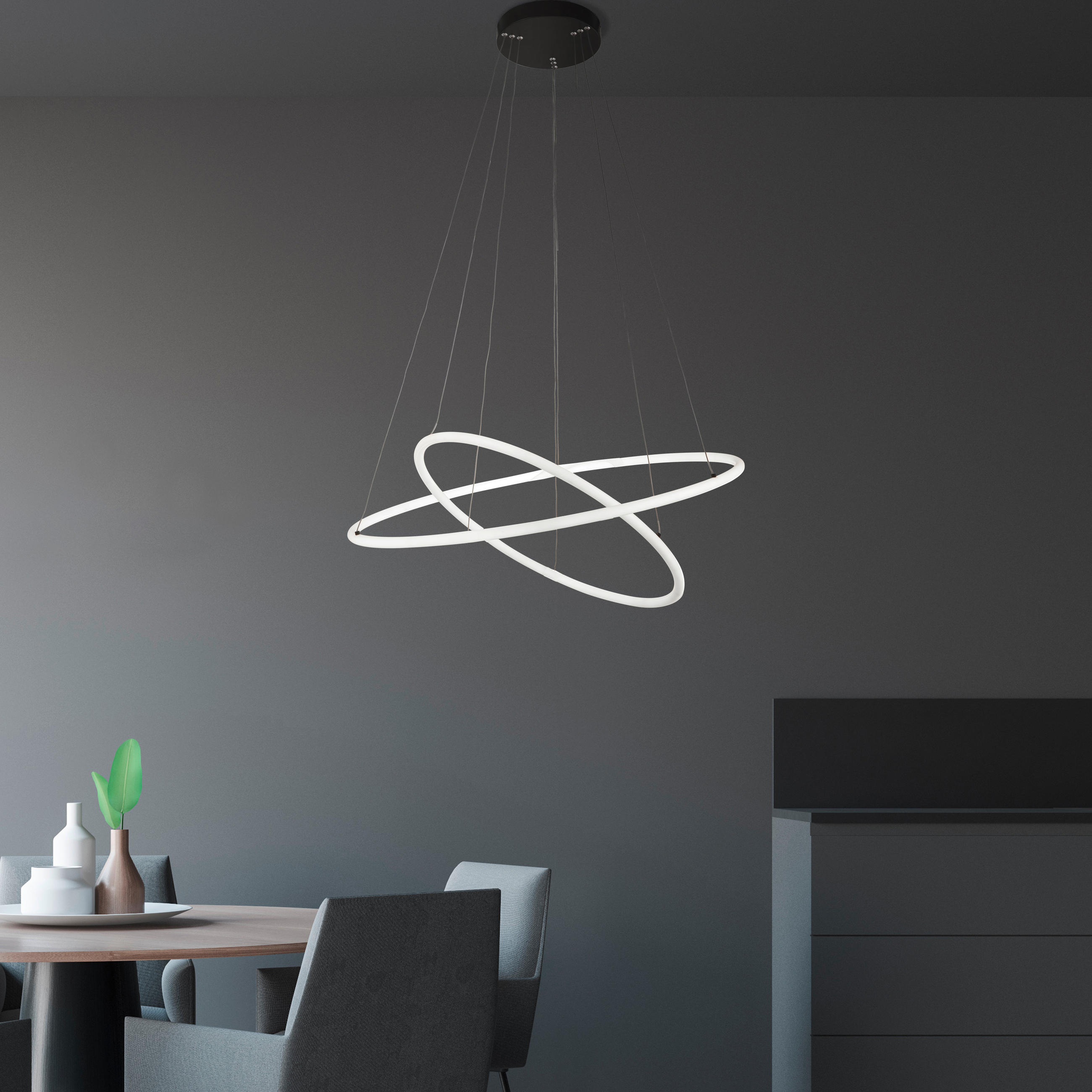 LED-PENDELLEUCHTE Revolve 59/120 cm   - Schwarz/Weiß, MODERN, Kunststoff/Metall (59/120cm) - Searchlight