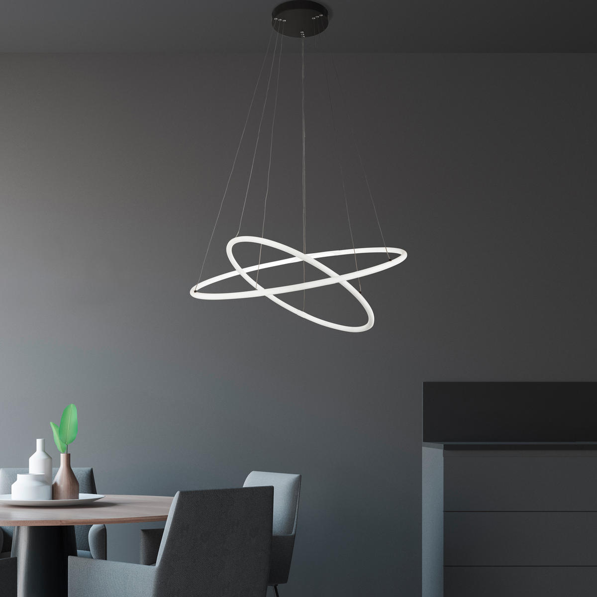 LED-PENDELLEUCHTE Revolve 59/120 cm   - Schwarz/Weiß, MODERN, Kunststoff/Metall (59/120cm) - Searchlight
