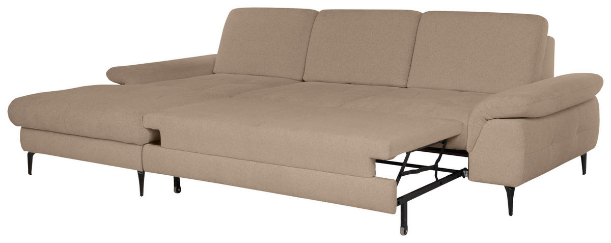 ECKSOFA ALMA in Chenille Beige  191/285 cm  - Beige/Schwarz, Design, Textil/Metall (191/285cm) - Livetastic