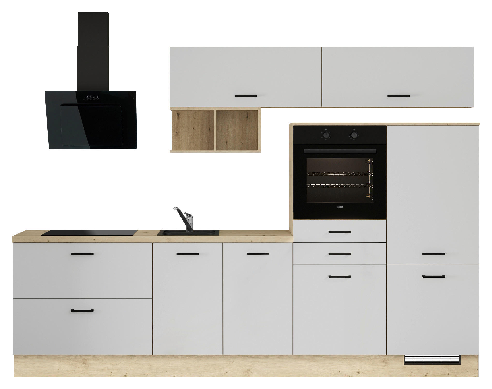KÜCHENLEERBLOCK 300 cm   in Weiss  - Weiss/Eichefarben, Design, Holzwerkstoff/Metall (300cm) - Impuls