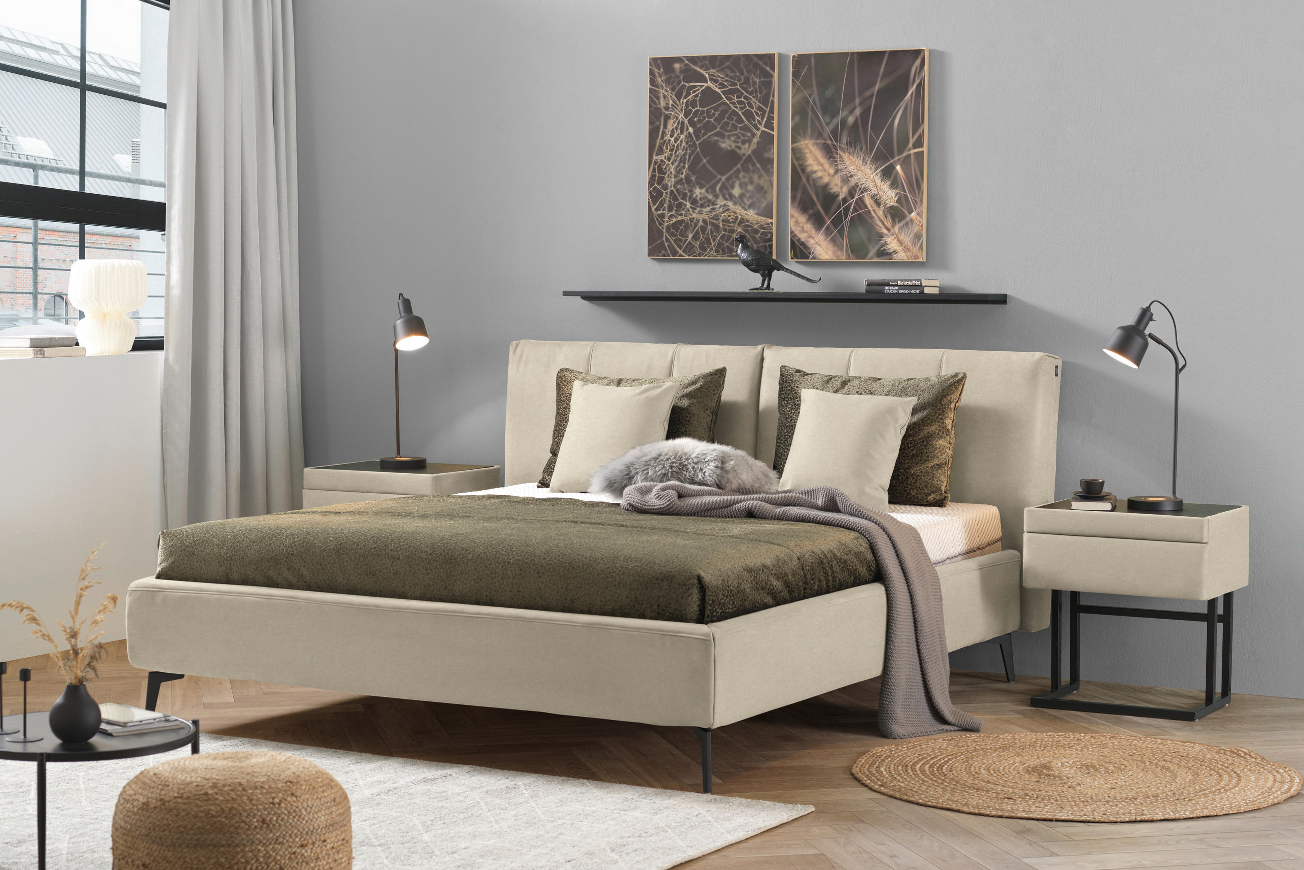 POLSTERBETT 180/200 cm  Beige  - Weiss/Beige, Design, Holz/Textil (180/200cm) - Johann Jakob