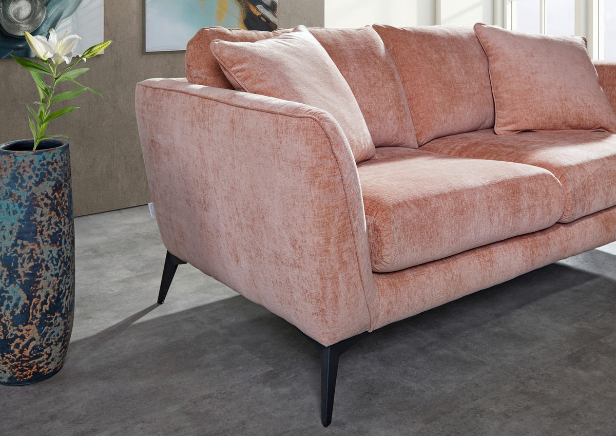 BIGSOFA in Flachgewebe Altrosa  - Schwarz/Altrosa, Konventionell, Textil/Metall (215/70/98cm) - Carryhome