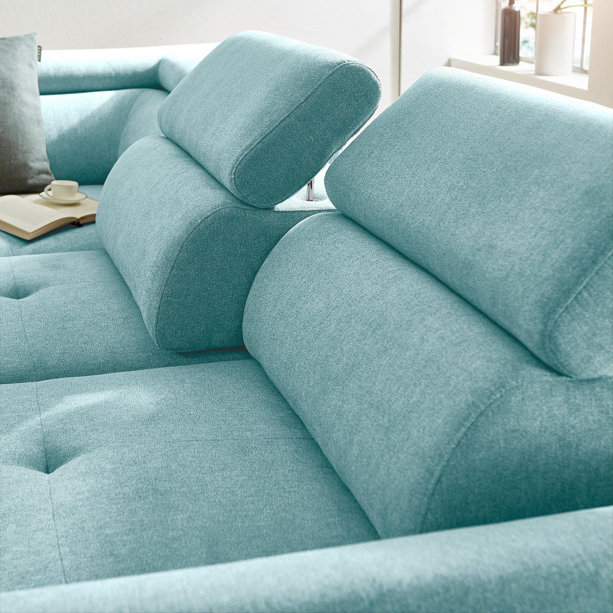 ECKSOFA inkl. Funktion Türkis Webstoff  - Türkis/Schwarz, Design, Textil/Metall (237/277cm) - Stylife
