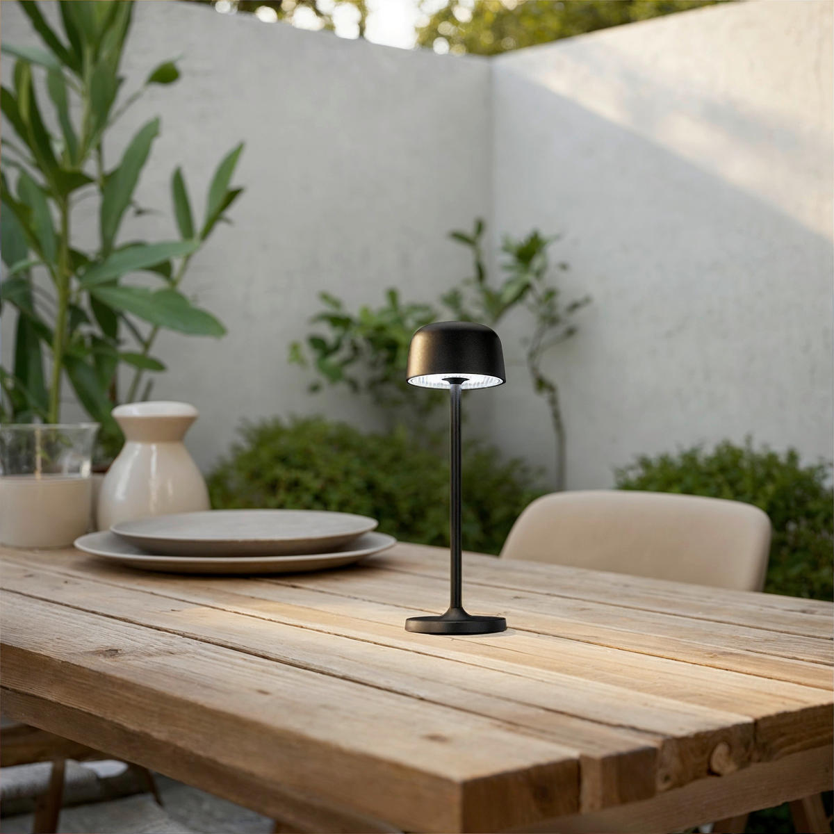 AKKU-TISCHLEUCHTE Las Vegas 7,6/24 cm   - Transparent/Schwarz, Design, Kunststoff/Metall (7,6/24cm) - Novel