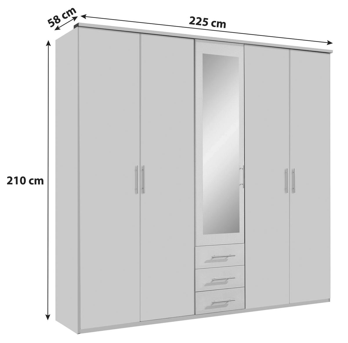 DREHTÜRENSCHRANK 225/210/58 cm,  in Weiß, Eichefarben, 5-türig  - Eichefarben/Alufarben, KONVENTIONELL, Glas/Holzwerkstoff (225/210/58cm) - MID.YOU